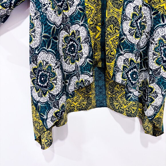 MELANIE LYNE Green Floral Asymmetrical Blouse Boho Patterned Top | Small * - Picture 3 of 7